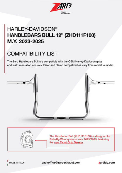 ZARD Handlebar Bull 12" Harley Davidson CVO Street Glide 2023-2025