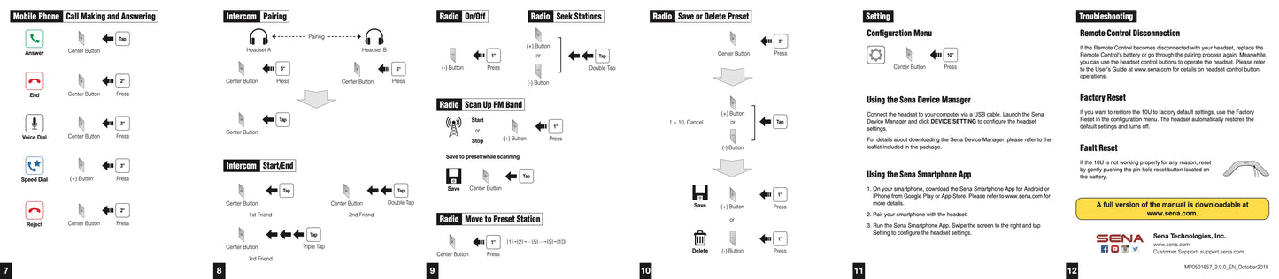 Sena 10U Bluetooth Communication System Shoei Helmets