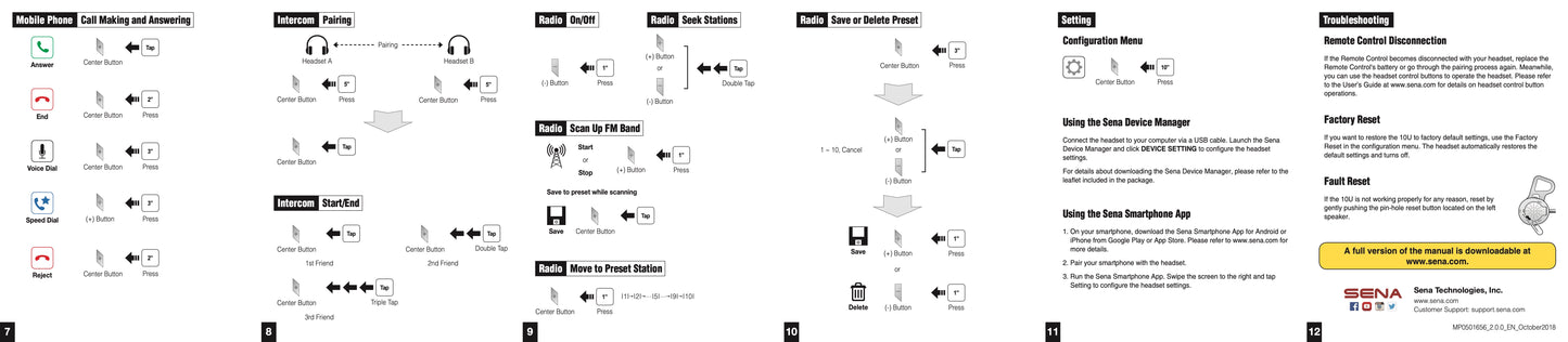 Sena 10U Bluetooth Communication System Shoei Helmets