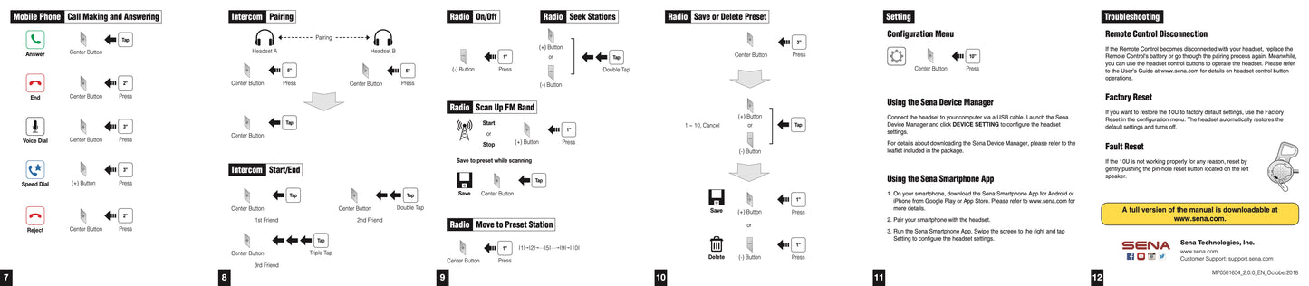 Sena 10U Bluetooth Communication System Shoei Helmets
