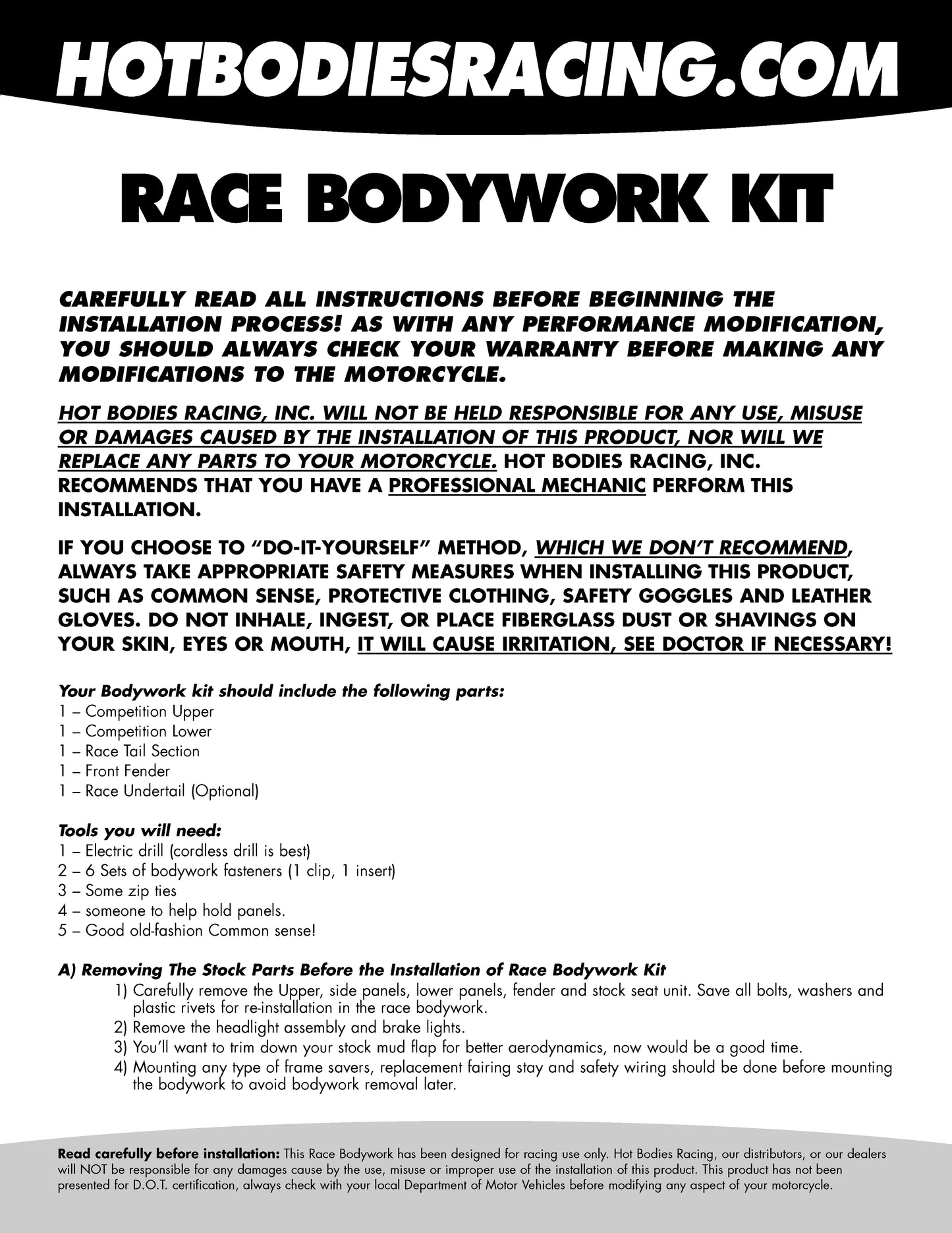 Hotbodies Racing Race Bodywork Color Form White BMW S1000RR 2010-2014 - Adventure Parts