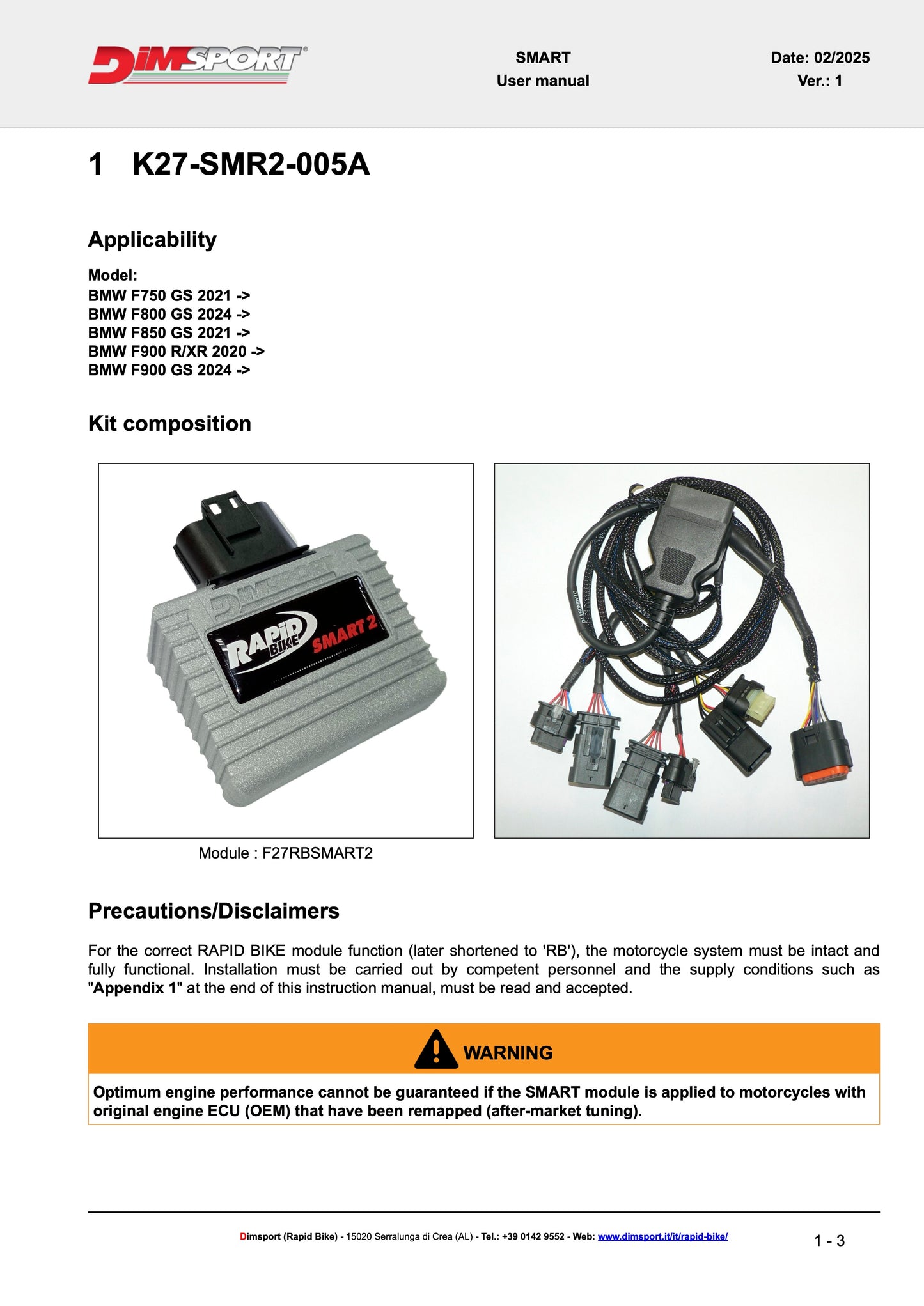Rapid Bike Smart2 Tuning Kit BMW F900R 2021-2024