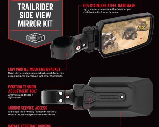 Seizmik TrailRider Side View Mirrors (Pair) – Universal 1.75″ Inch Round Tube - Adventure Parts