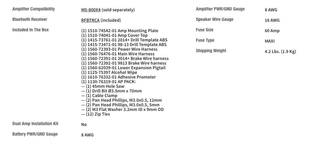 Rockford Fosgate Complete Amp Install Kit Harley-Davidson Road King (Gen-2) Select 1998+