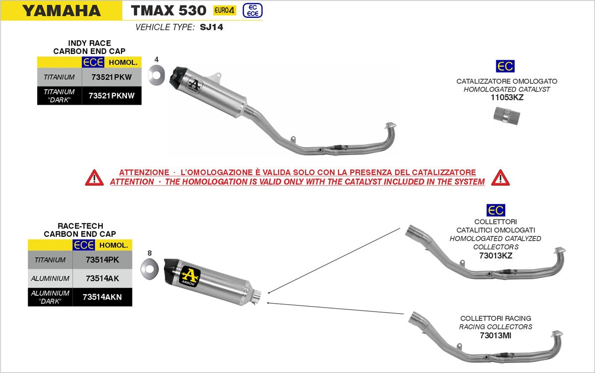 Arrow Full Exhaust System Yamaha T-MAX 530 2017-2019 - Adventure Parts