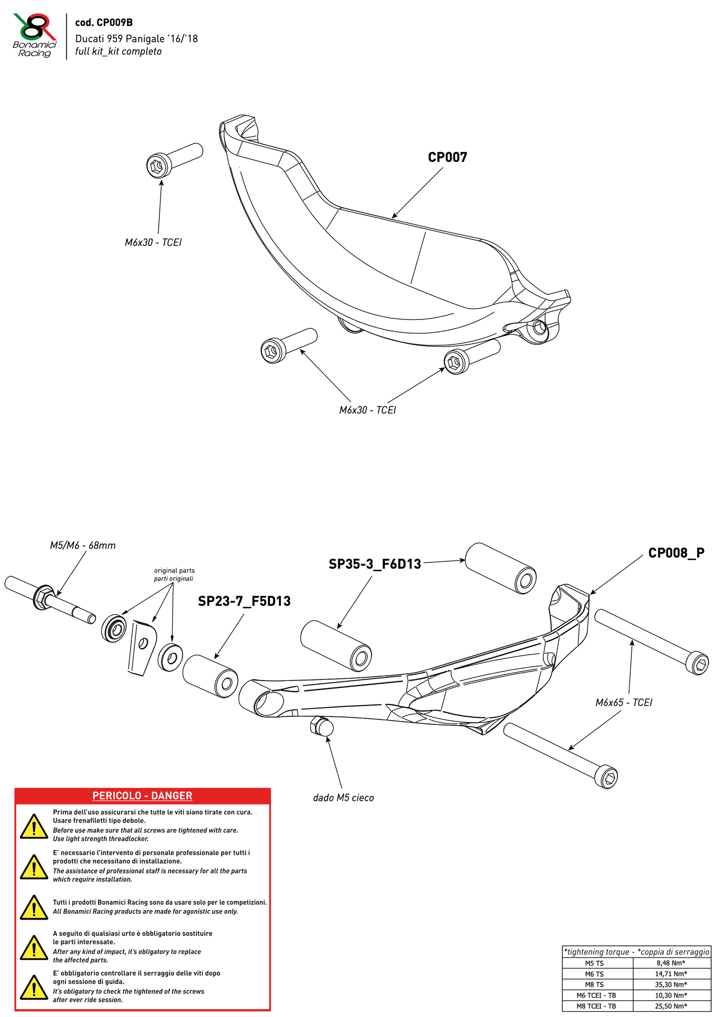 Bonamici Case Savers Full Kit Ducati Panigale 959 2016-2018