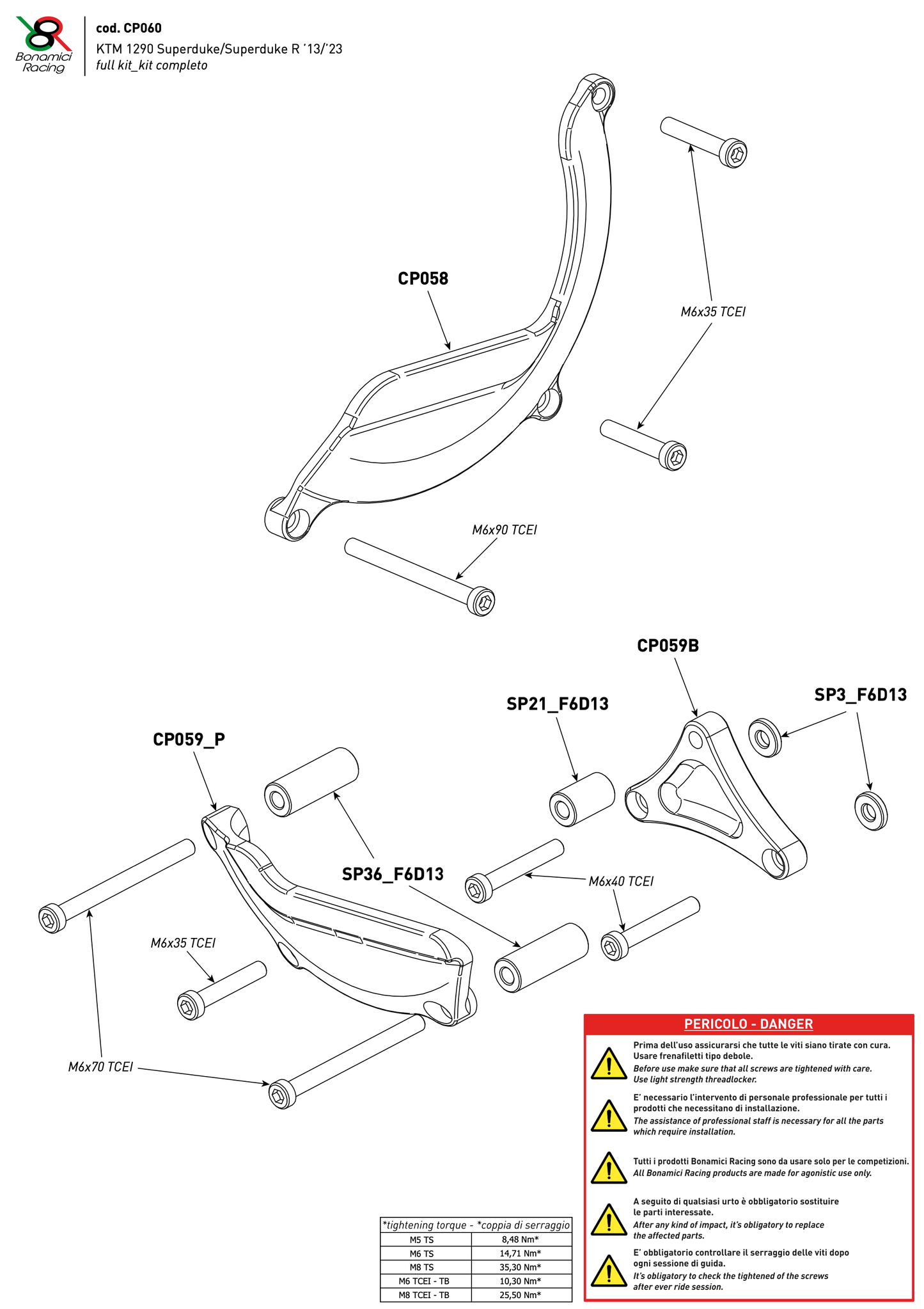 Bonamici Case Savers Full Kit KTM 1290 Super Duke, R 2013-2023