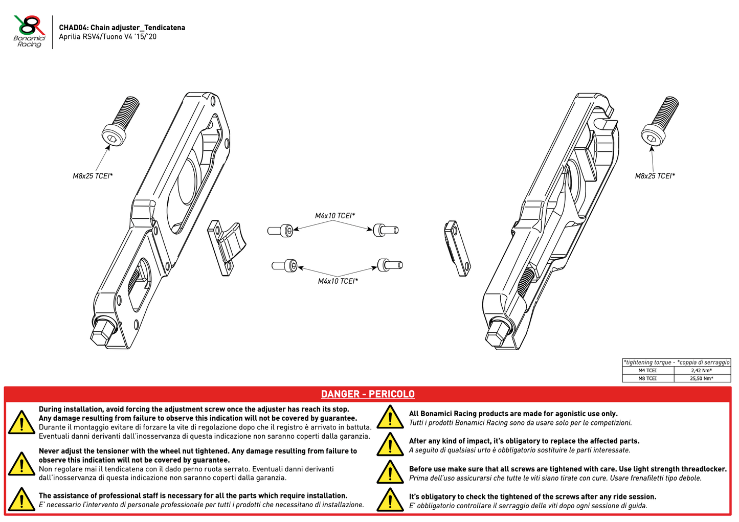 Bonamici Chain Adjuster Aprilia RSV4 2015-2020