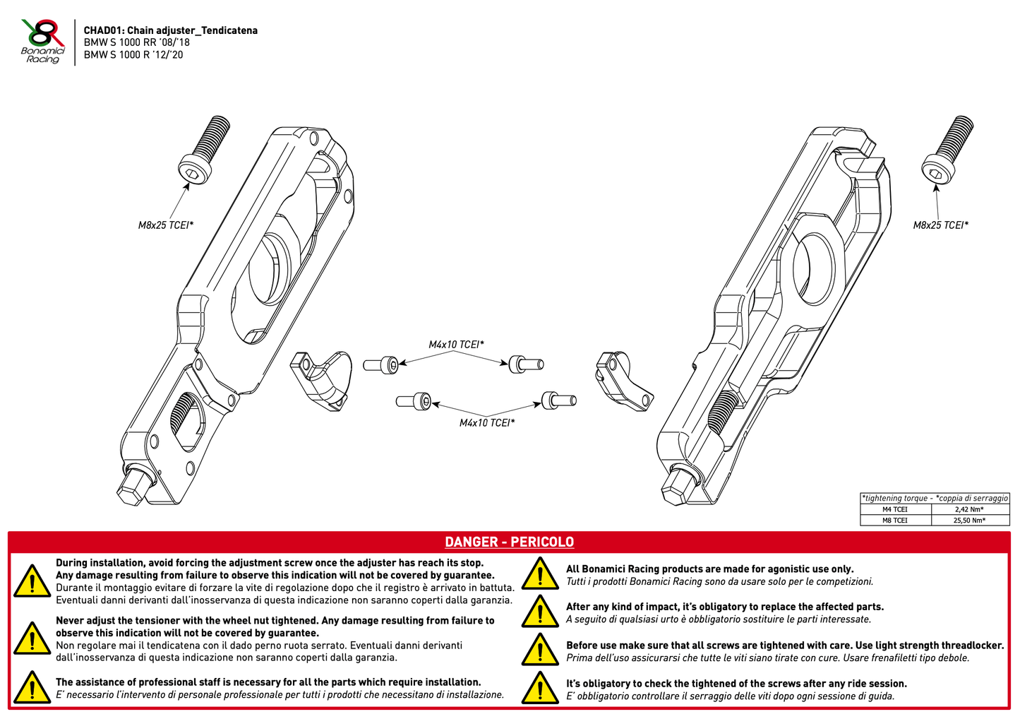 Bonamici Chain Adjuster BMW S1000RR 2008-2019, S1000R 2012-2020
