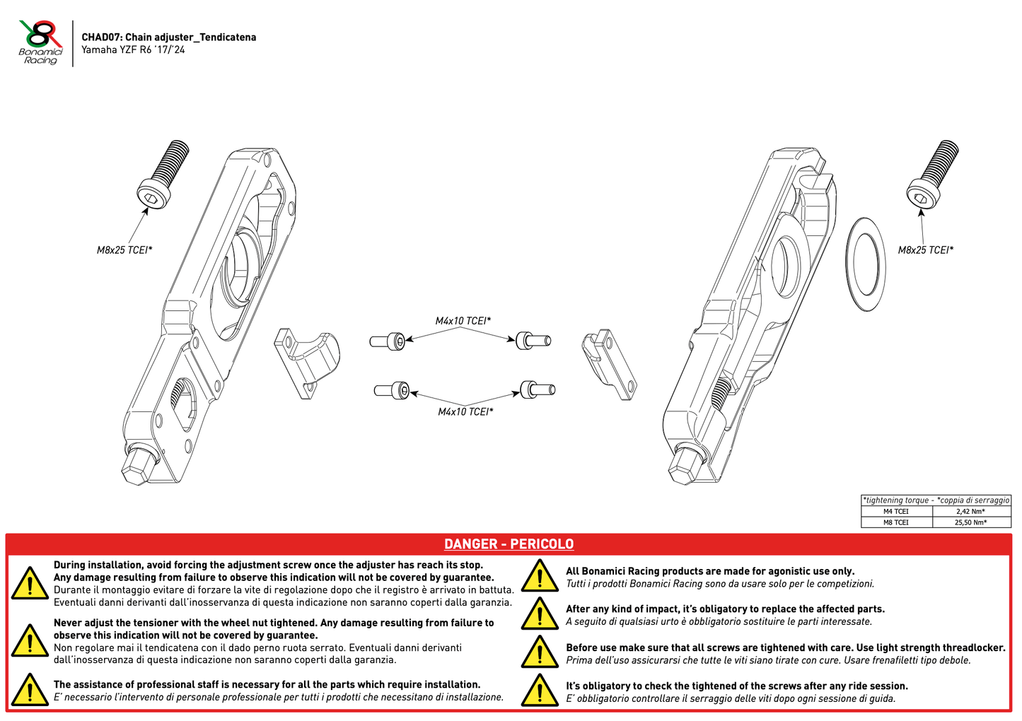 Bonamici Chain Adjuster Yamaha YZF-R6 2017-2024