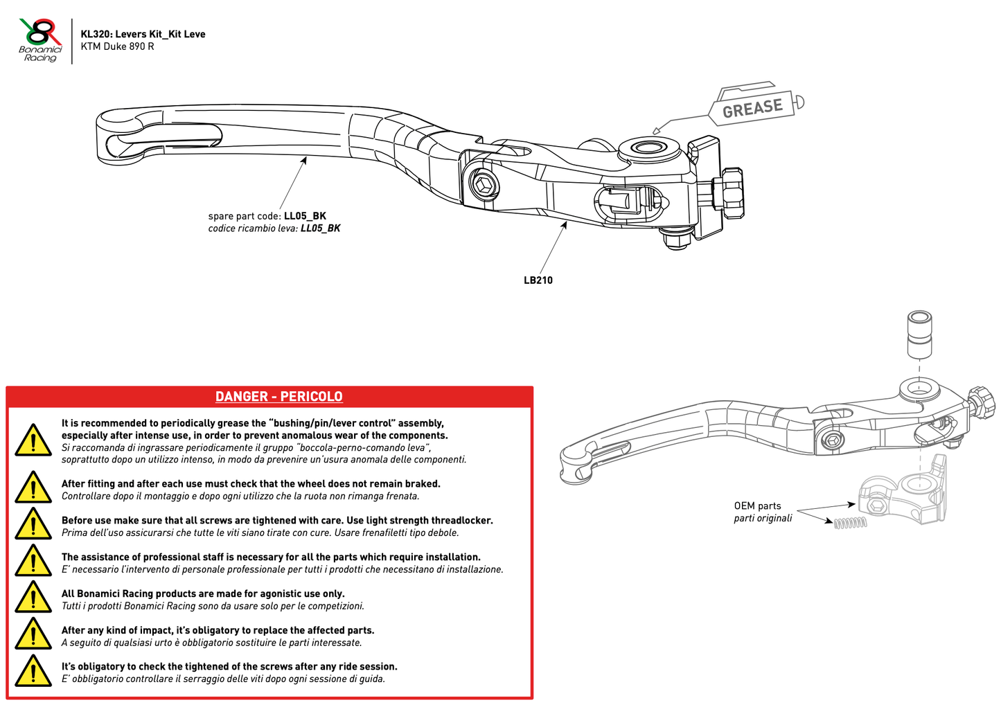 Bonamici Folding Levers KTM 890 Duke R