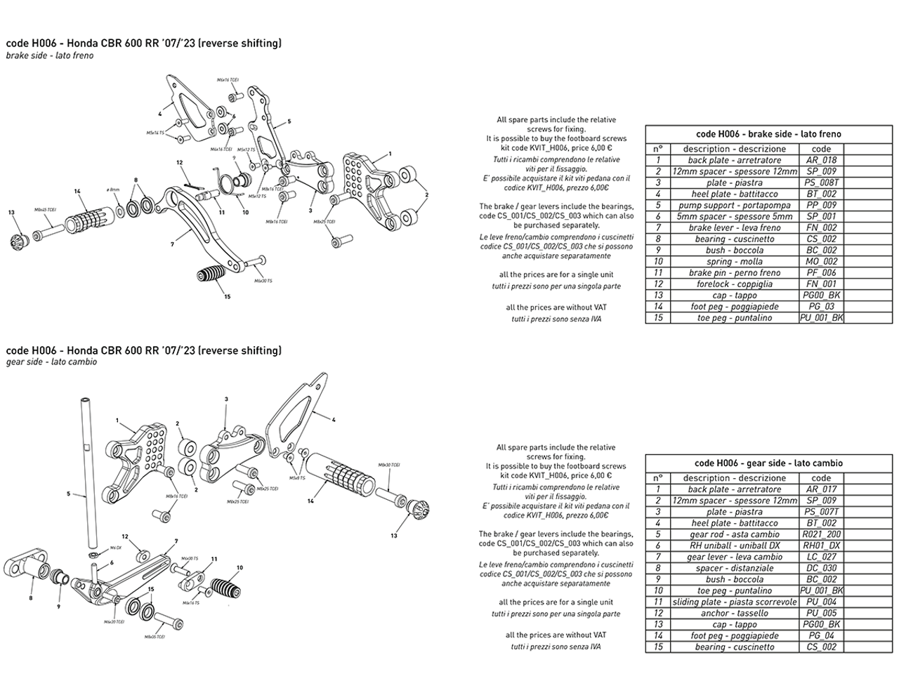 Bonamici Rearsets "GP Shift" Honda CBR600RR 2007+