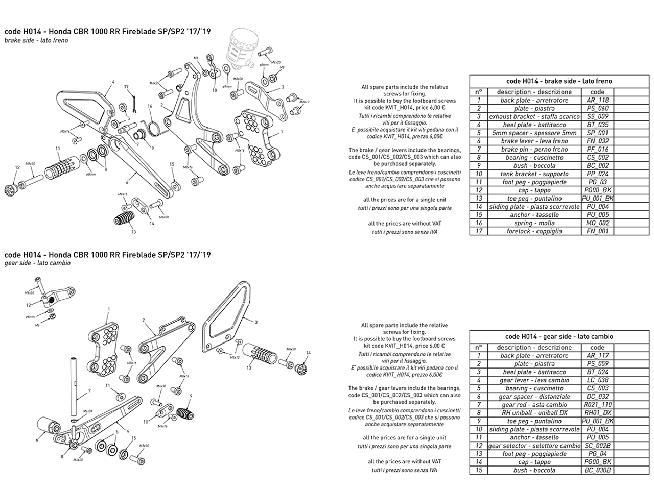 Bonamici Rearsets Honda CBR1000RR Fireblade 2017-2019