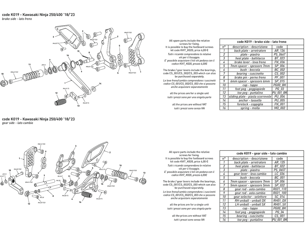 Bonamici Rearsets Kawasaki Ninja 400 2018+