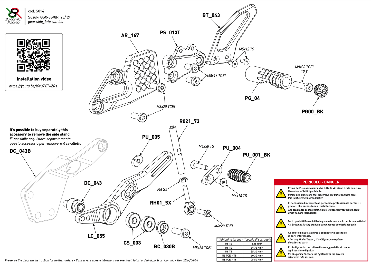 Bonamici Rearsets Suzuki GSX-8S 2023+, GSX-8R 2024+