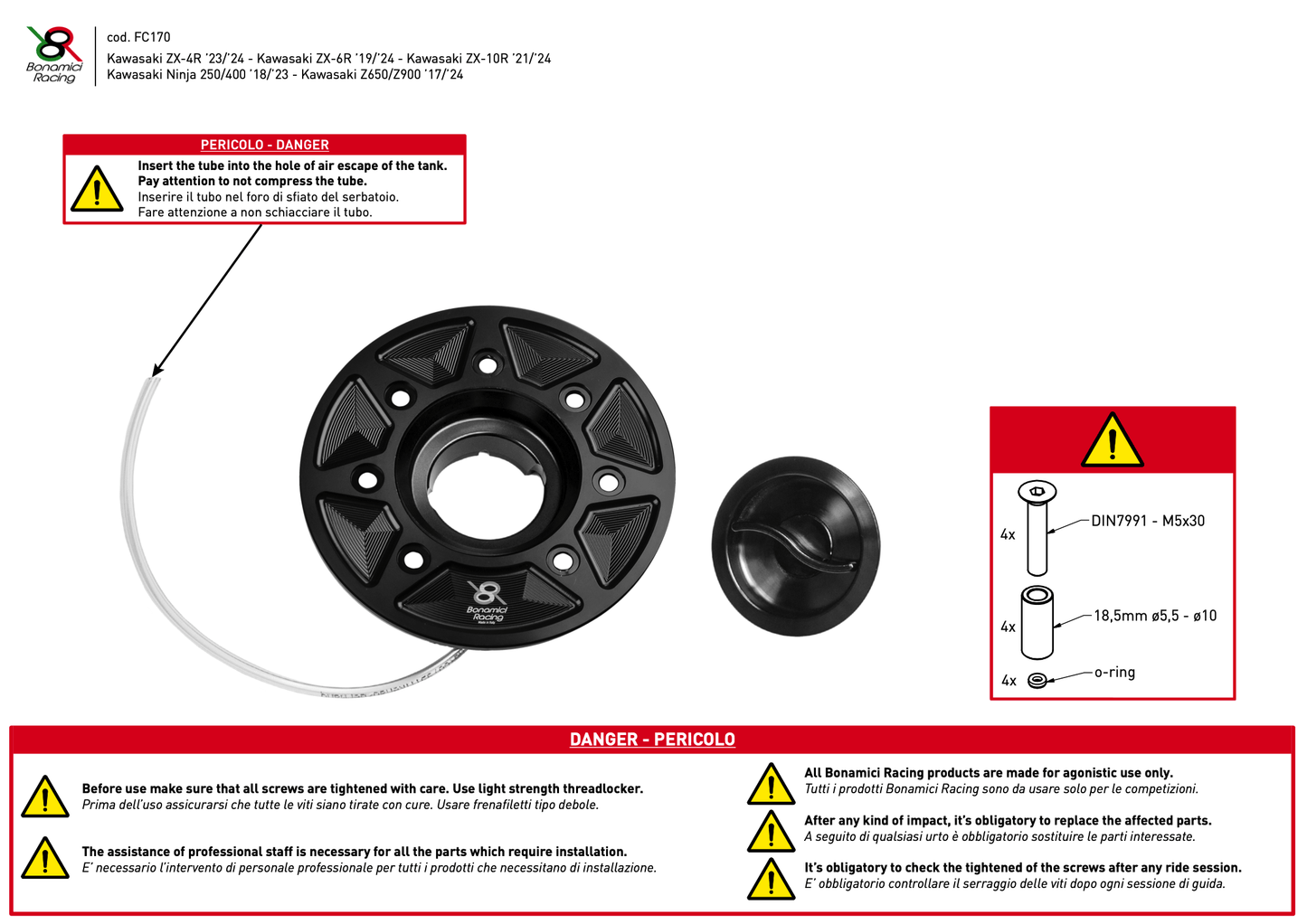 Bonamici Tank Cap Kawasaki ZX-4R ZX-6R ZX-10R Ninja 250/400 Bonamici Tank Cap Kawasaki ZX-4R ZX-6R ZX-10R Ninja 250/400