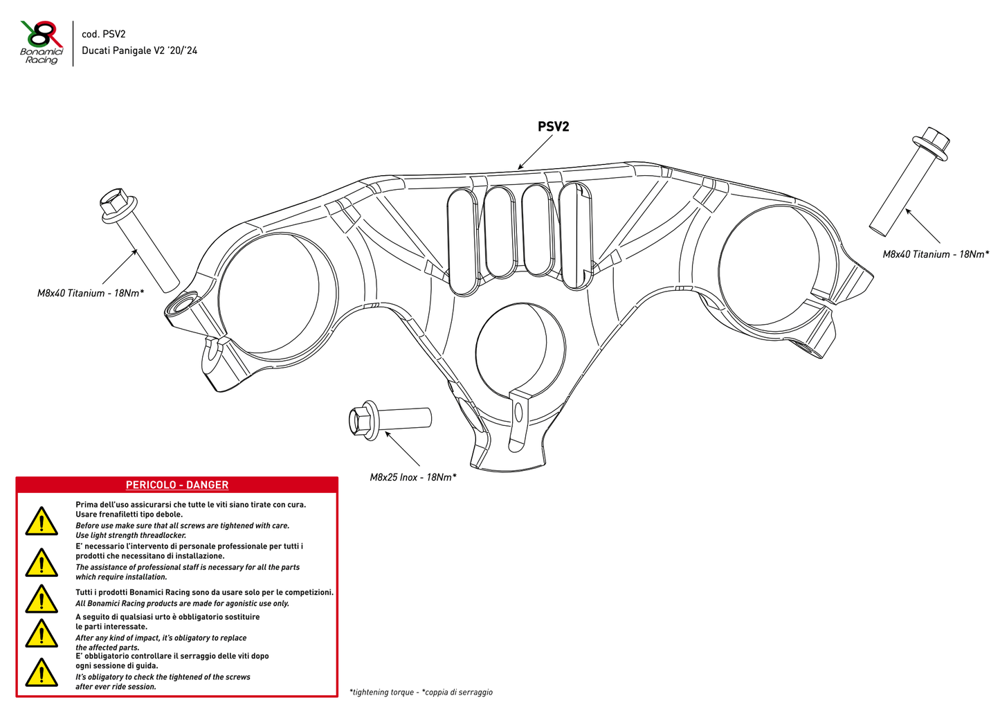 Bonamici Top Triple Clamp Ducati Panigale V2 2020-2024