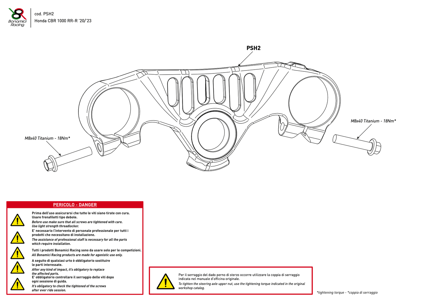 Bonamici Top Triple Clamp Honda CBR1000RR Fireblade SP 2020-2023