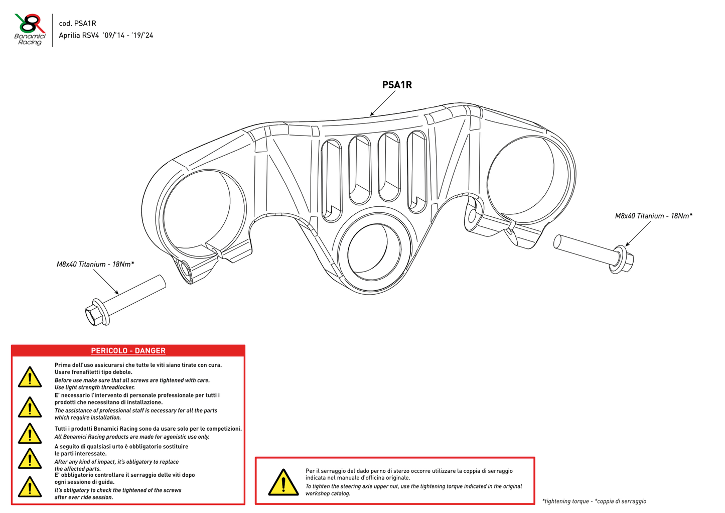 Bonamici Top Triple Clamp (Race) Aprilia RSV4 2009-2014, 2019+