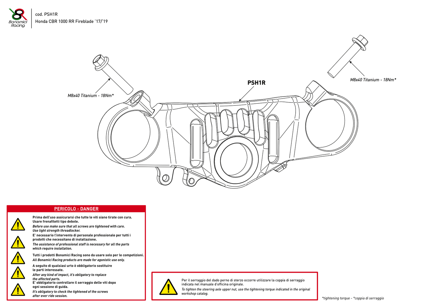 Bonamici Top Triple Clamp (Race) Honda CBR1000RR Fireblade SP/SP2 2017-2019