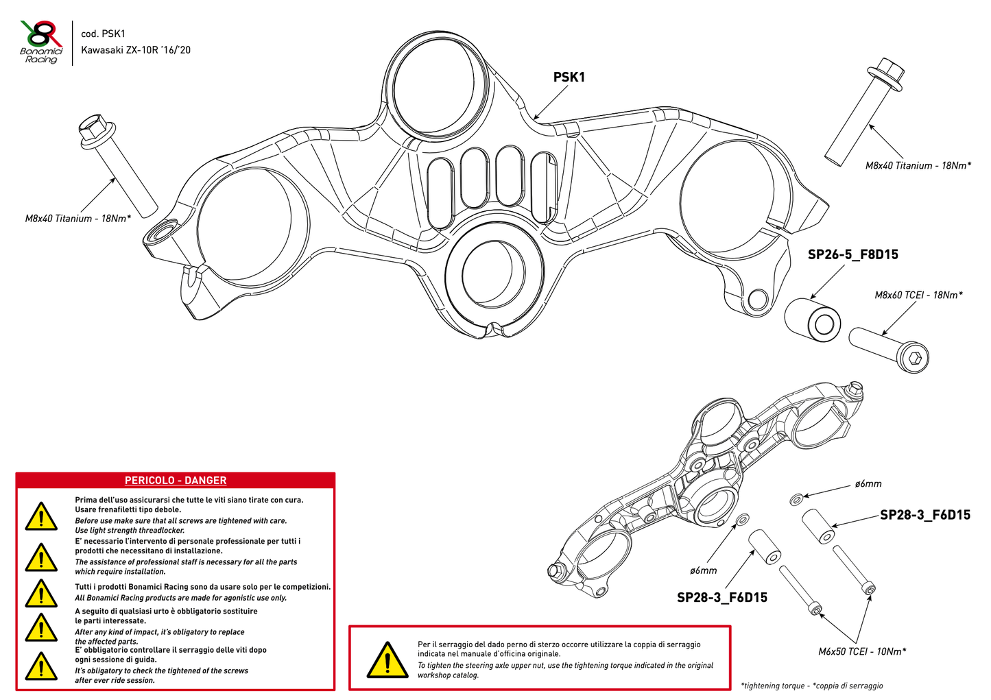 Bonamici Top Triple Clamp (Street) Kawasaki Ninja ZX-10R 2016-2020