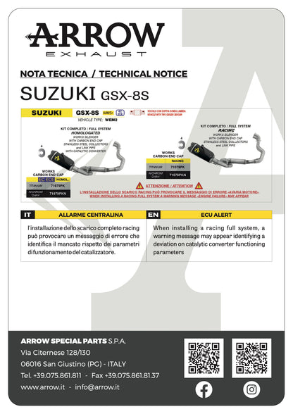 Arrow Full Exhaust System With Carby End Cap Suzuki GSX-8S 2024-2025 - Adventure Parts