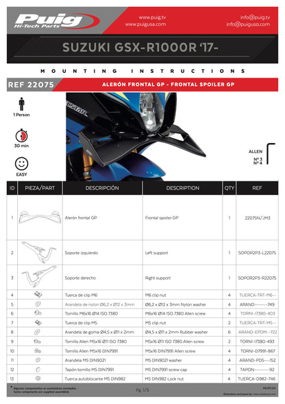 Puig Front GP Spoiler Suzuki GSXR1000 GSX-R1000 2017-2025
