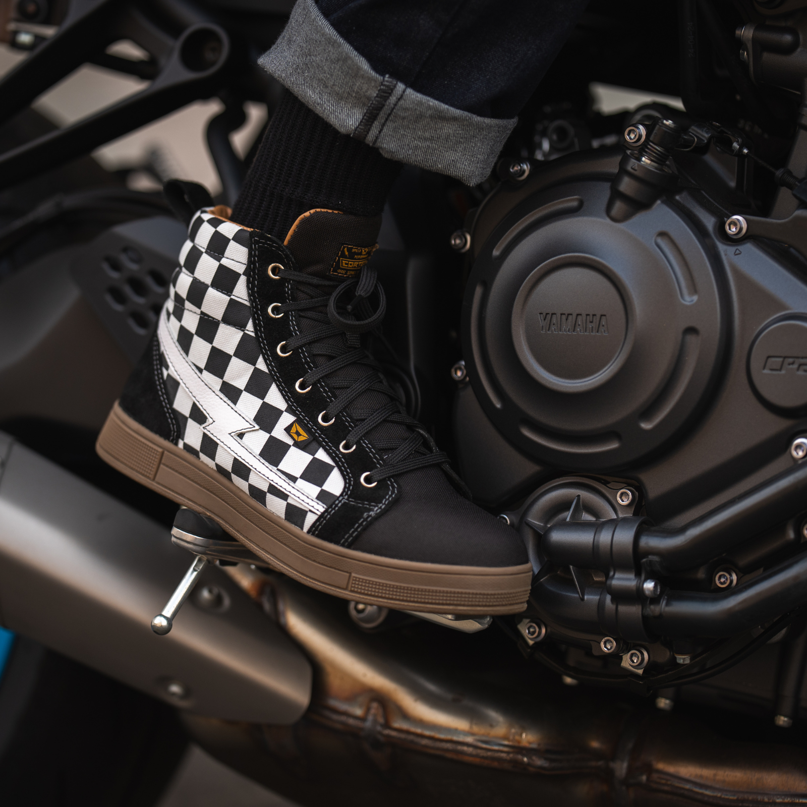 Cortech Men's Slayer Canvas Check Motorcycle Riding Shoes - Adventure Parts