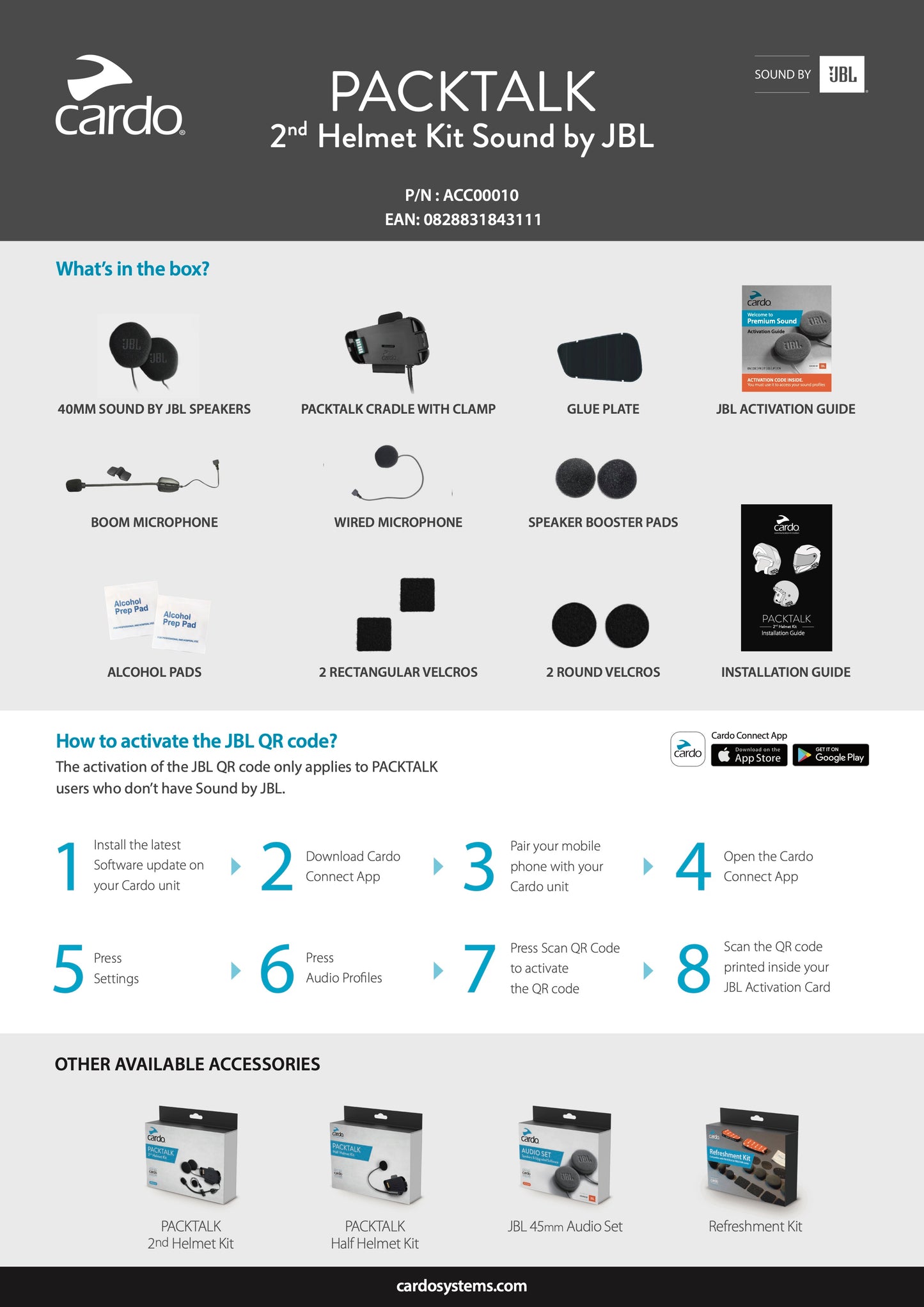 Cardo Packtalk 2nd Helmet JBL Kit