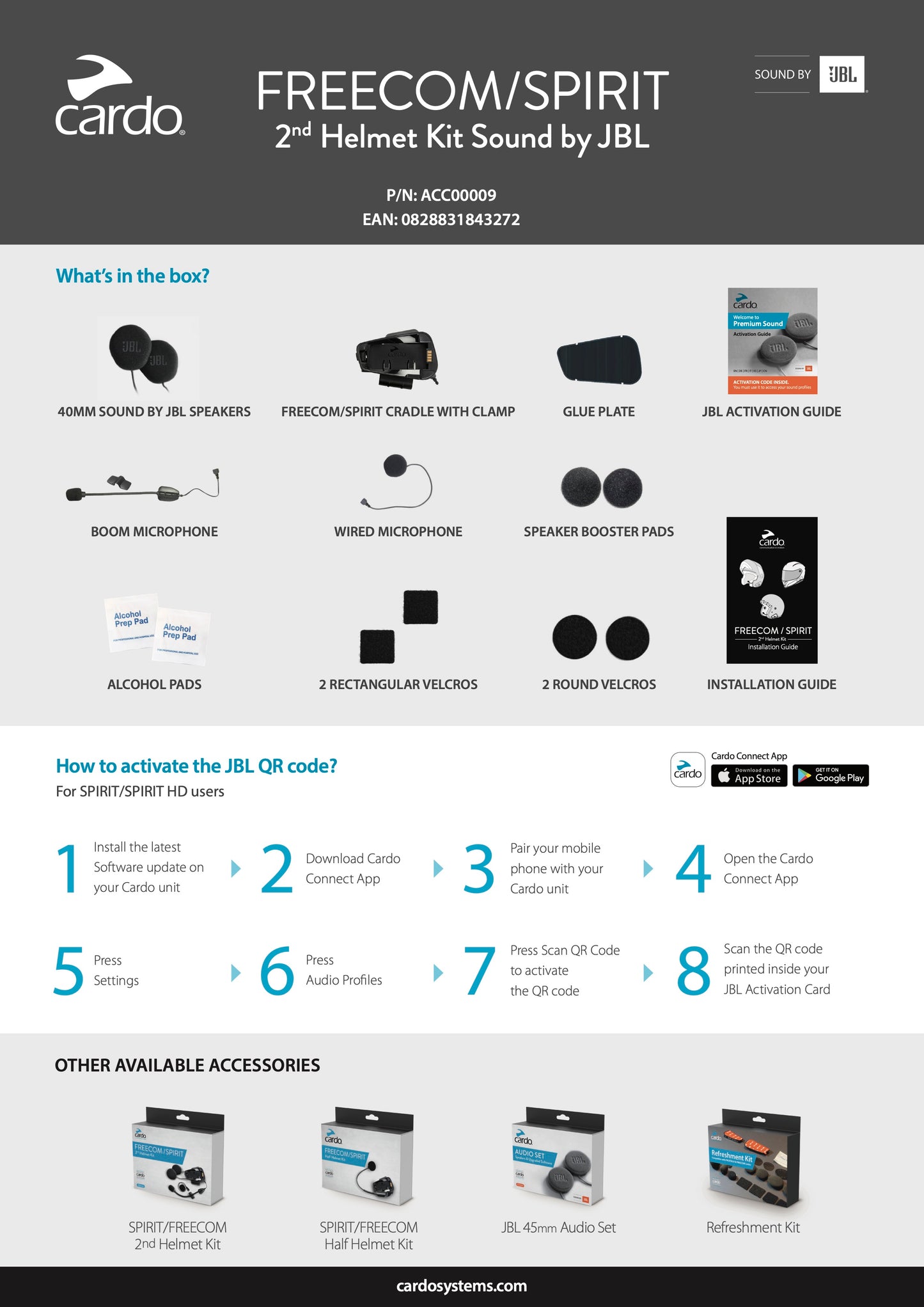 Cardo Freecom/Spirit 2nd Helmet JBL Kit