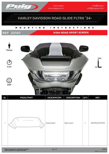 Puig High Road Sport Harley Davidson CVO Road Glide FLTRX 2024-2025 - Adventure Parts