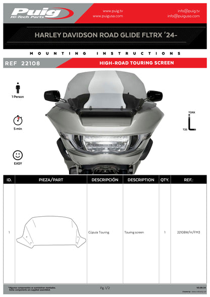 Puig High-Road Touring Windscreen Harley Davidson Road Glide FLTRX 2024 - Adventure Parts