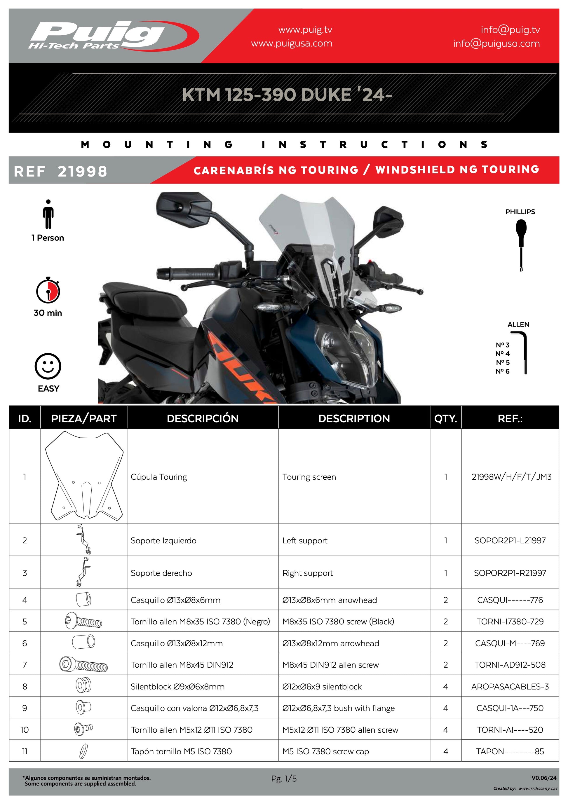 Puig New Generation Touring Windscreen KTM 125/390 Duke 2024-2025 - Adventure Parts