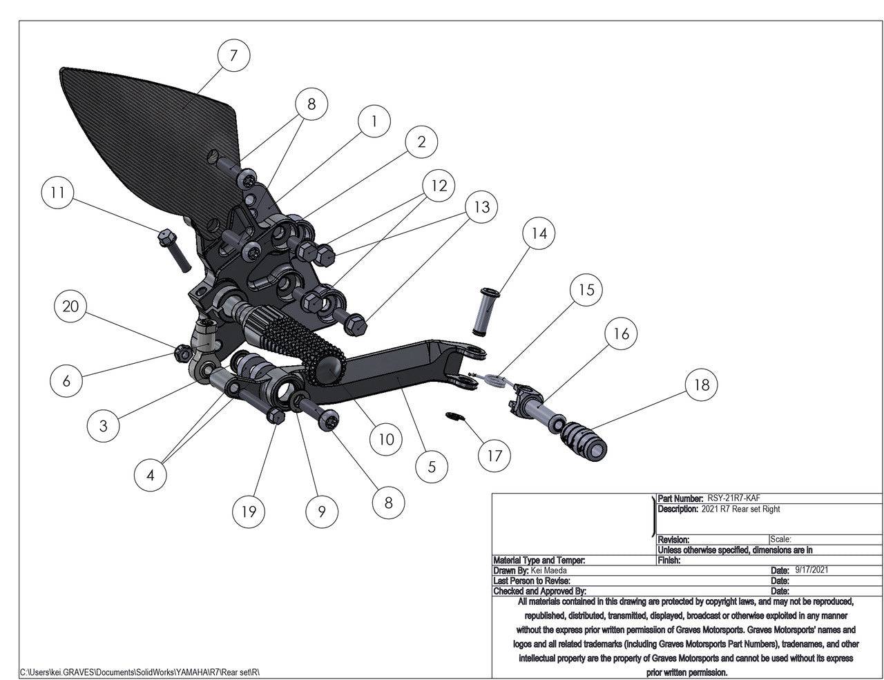 Graves Adjustable Rearsets Yamaha R7 2021+