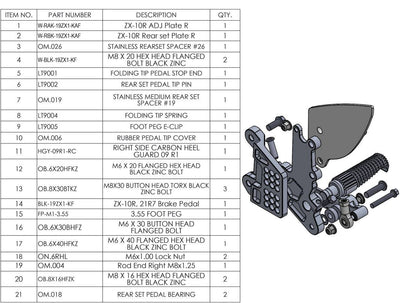 Graves WORKS Adjustable Rearsets Kawasaki ZX-10R / ZX-10RR 2016-2024