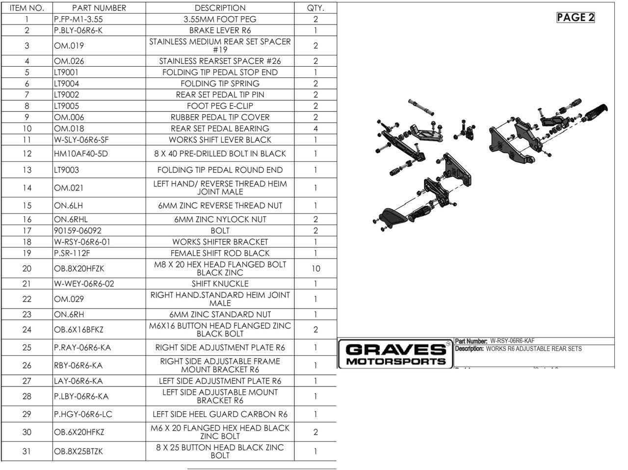 Graves WORKS Rearsets Yamaha R6 2008-2022