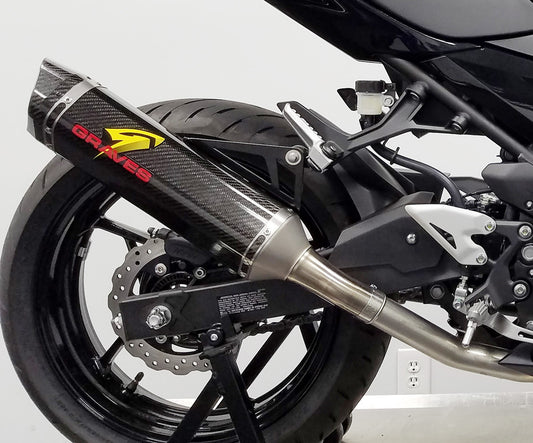 Graves Motorsports Cat Back Slip-on Exhaust Carbon Kawasaki Ninja EX400/Z400/ Ninja 500/Z500 2018-2024+