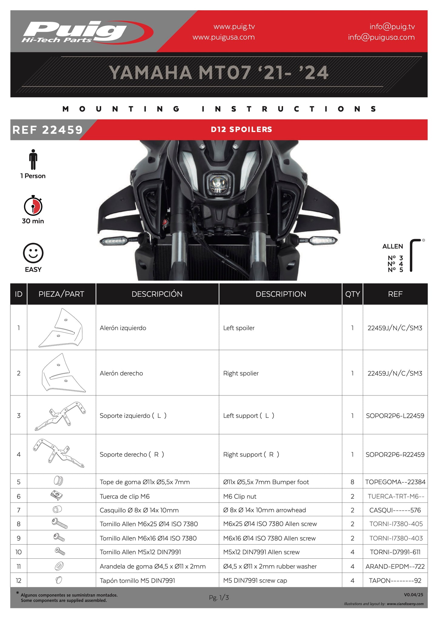 Puig Spoilers D12 Yamaha MT-07 2021-2024