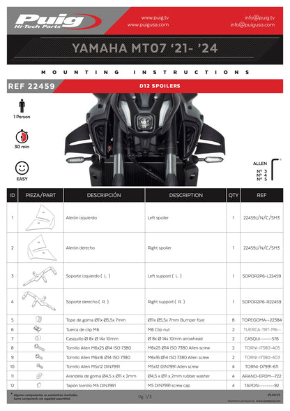Puig Spoilers D12 Yamaha MT-07 2021-2024