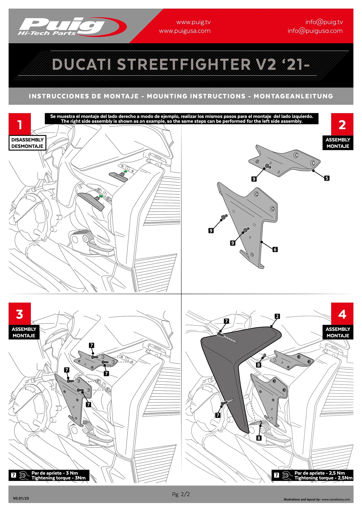 Puig Naked Side Spoilers DUCATI STREETFIGHTER V2 2022-2024