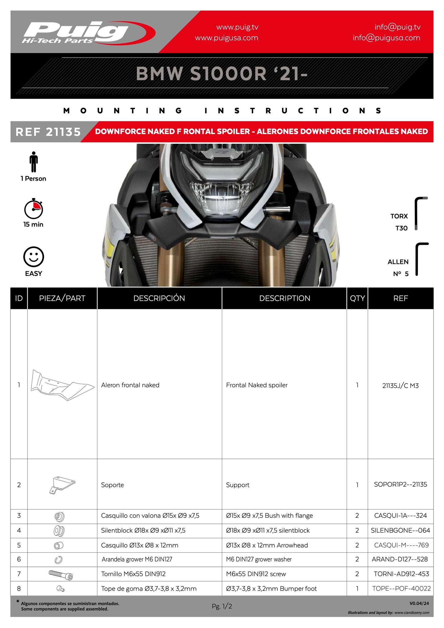 Puig Naked Frontal Spoilers BMW M1000R 2021-2024