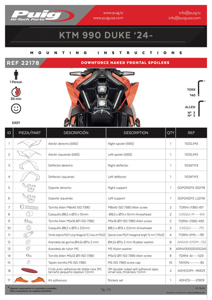 Puig Naked Frontal Spoilers KTM 990 Duke, R 2024-2025