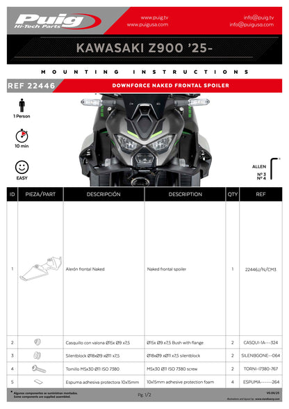Puig Naked Frontal Spoilers Kawasaki Z900/SE 2025-2026 - Adventure Parts
