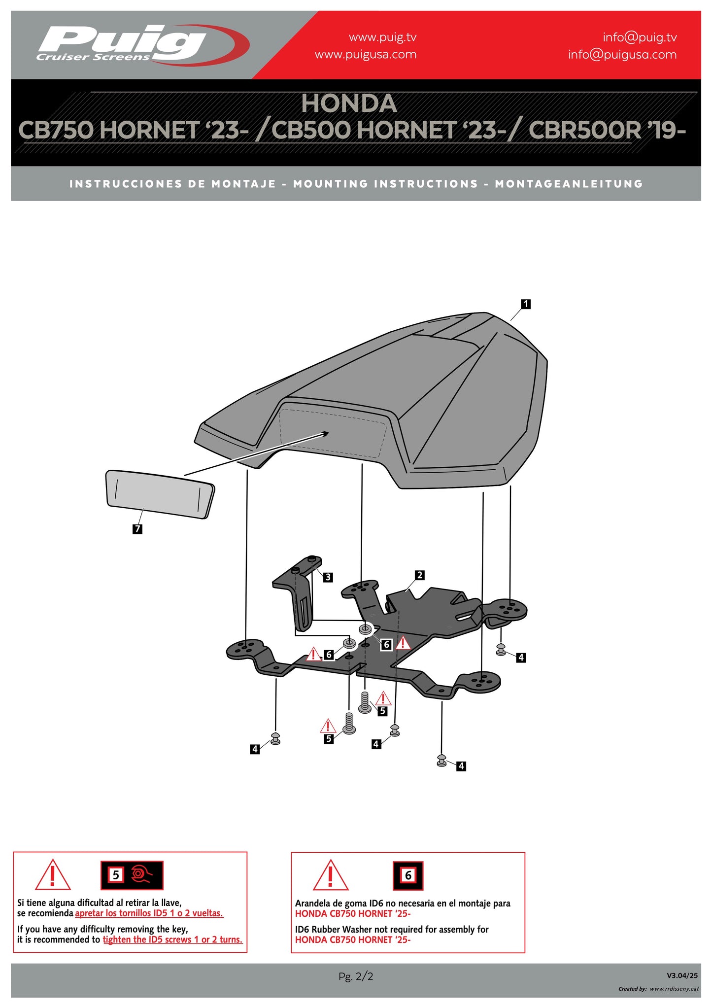 Puig Rear Seat Cowls Honda CB500 Hornet 2023-2025