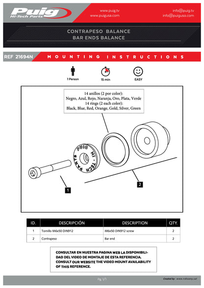 Puig Bar Ends Balance Honda CB1000 Hornet 1993-2025