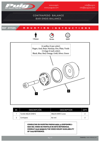 Puig Bar Ends Balance Yamaha MT-07 2006-2025
