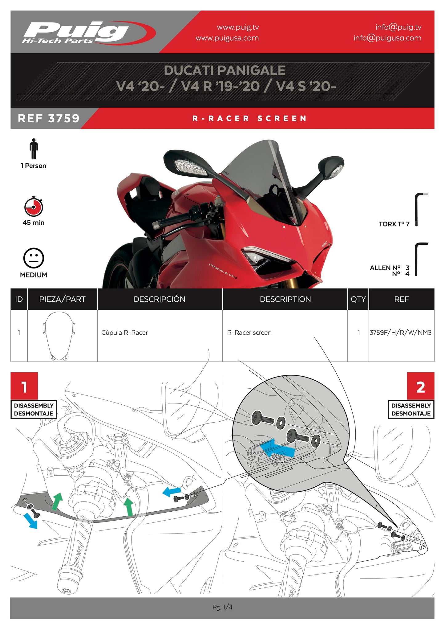 Puig R-Racer Windscreen Ducati Panigale V4 2021-2024
