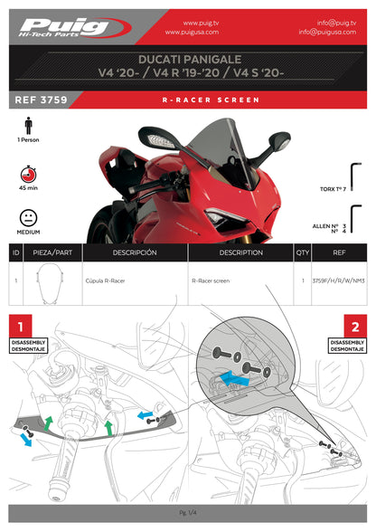 Puig R-Racer Windscreen Ducati Panigale V4 2021-2024
