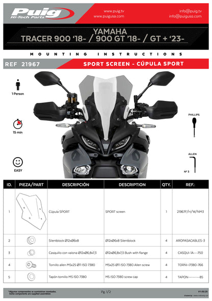 Puig Sport Windscreen Yamaha Tracer 9 2018-2024