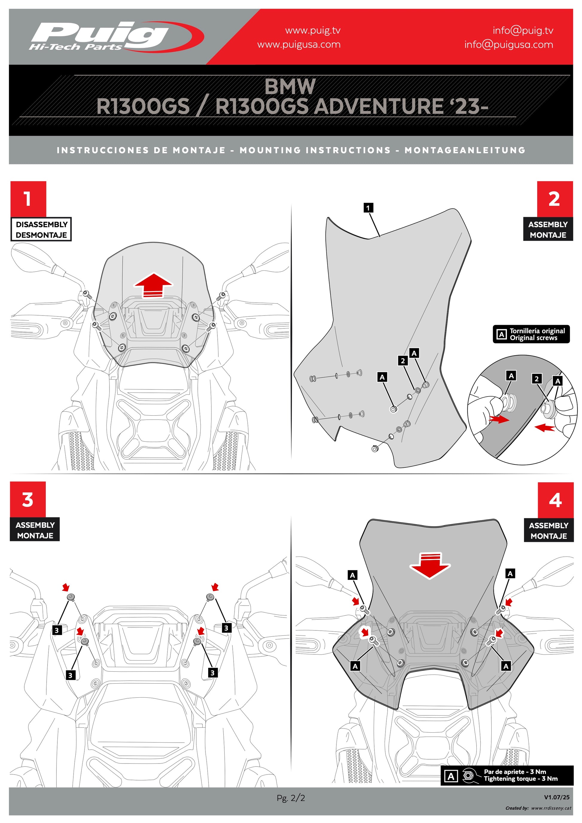 Puig Touring Plus Windscreen BMW R1300GS 2023-2025 - Adventure Parts